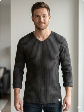 Union Bay Gray Ribbed Long Sleeve Shirt. Size Large.